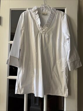 White Ruffle V-Neck Cotton Tunic